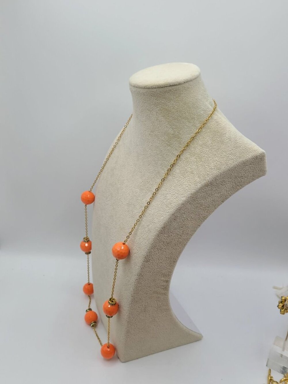 J Crew Gold Tone Orange Bead Station Necklace